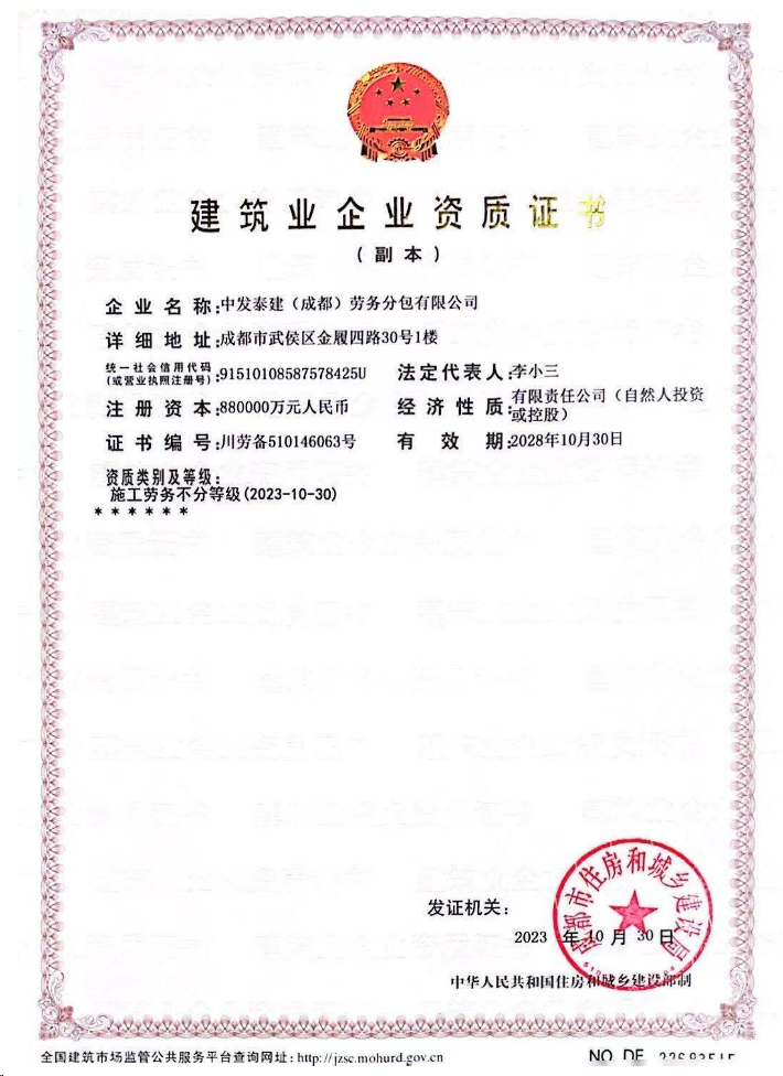 中發泰建(成都)勞務分包有限公司